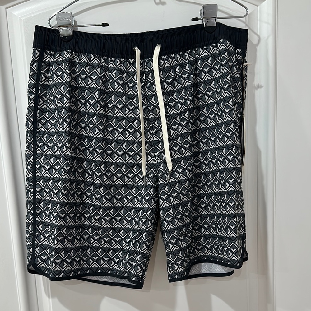 Fair Harbor Black and White Swim Trunks Geometric Design